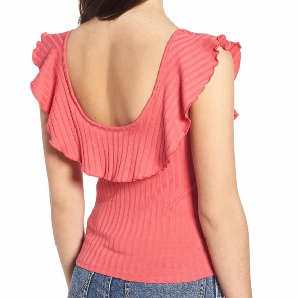 BP Teal Lettuce Ruffle Hem Scoop Neck Rib Tank Top - Picture 3 of 7